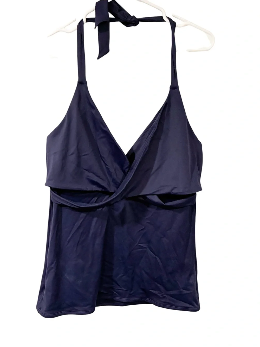Athleta Bra Cup Wrap Tankini Size 40D/DD Navy Blue Swim Top NEW